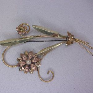 Providence Stock Company 12KT Gold On Sterling Floral Stem Brooch